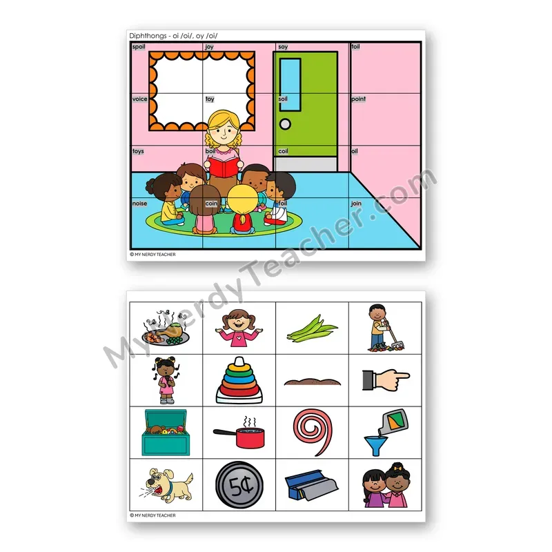 Diphthongs OI, OY Mystery Picture Puzzle — Color