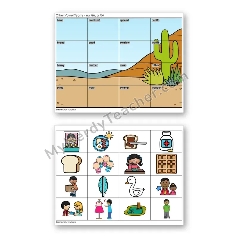 Vowel Teams EA, A (Short e, o) Mystery Picture Puzzle — Color