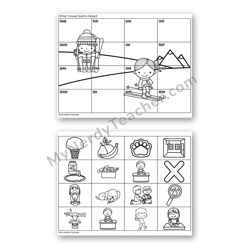 Other Vowel Teams Review Mystery Picture Puzzle — Black & White