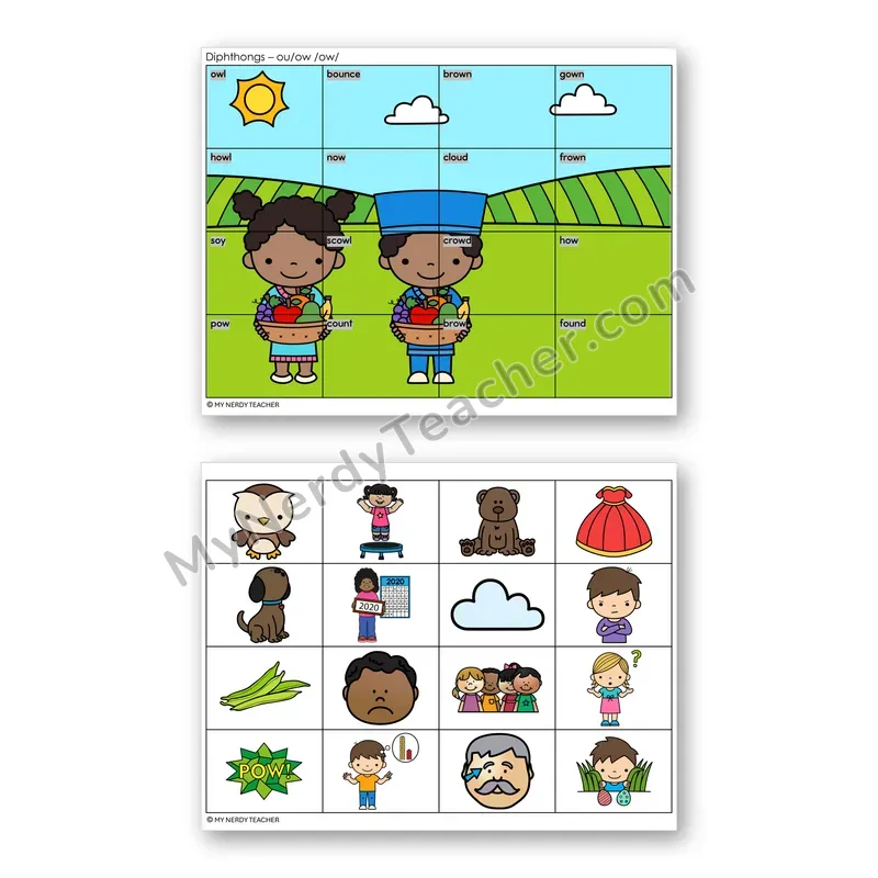 Diphthongs OU, OW Mystery Picture Puzzle — Color