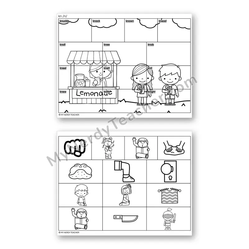 Silent Letters KN Mystery Picture Puzzle — Black & White