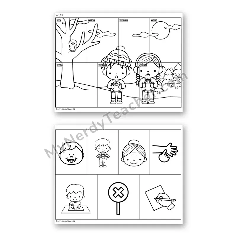 Silent Letters WR Mystery Picture Puzzle — Black & White