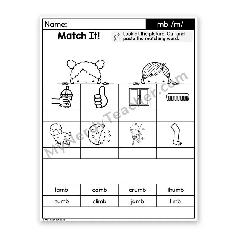 Silent Letter mb Cut and Paste Worksheet