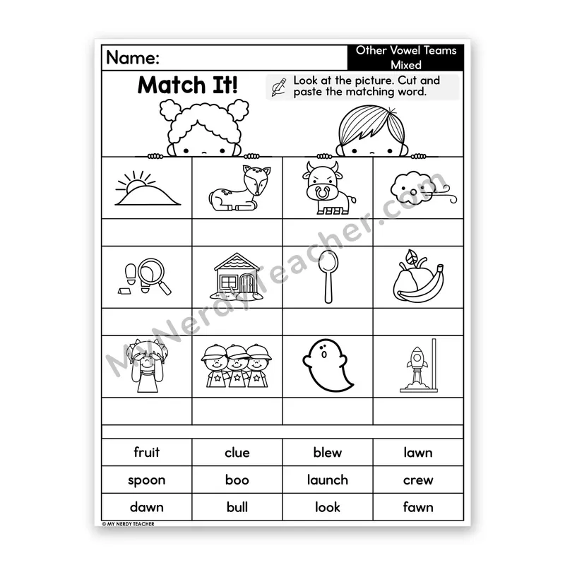 Mixed Vowel Teams Cut and Paste Worksheet