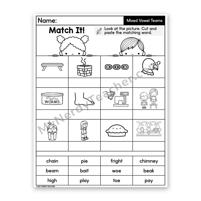 Mixed Long Vowel Teams Cut and Paste Worksheet