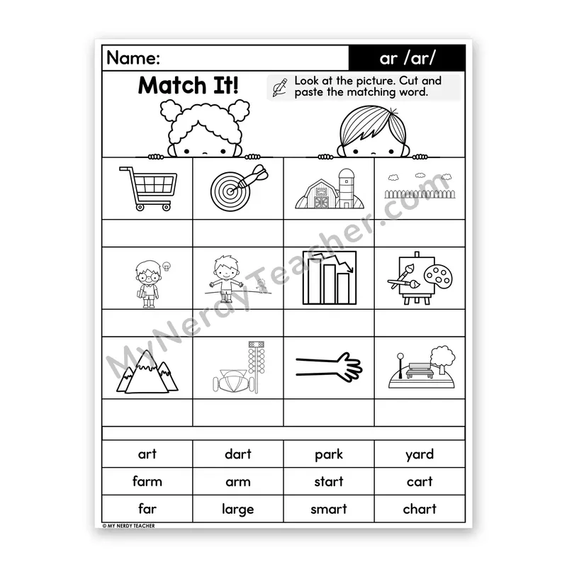 R-Controlled Vowel ar (/ar/) Cut and Paste Worksheet