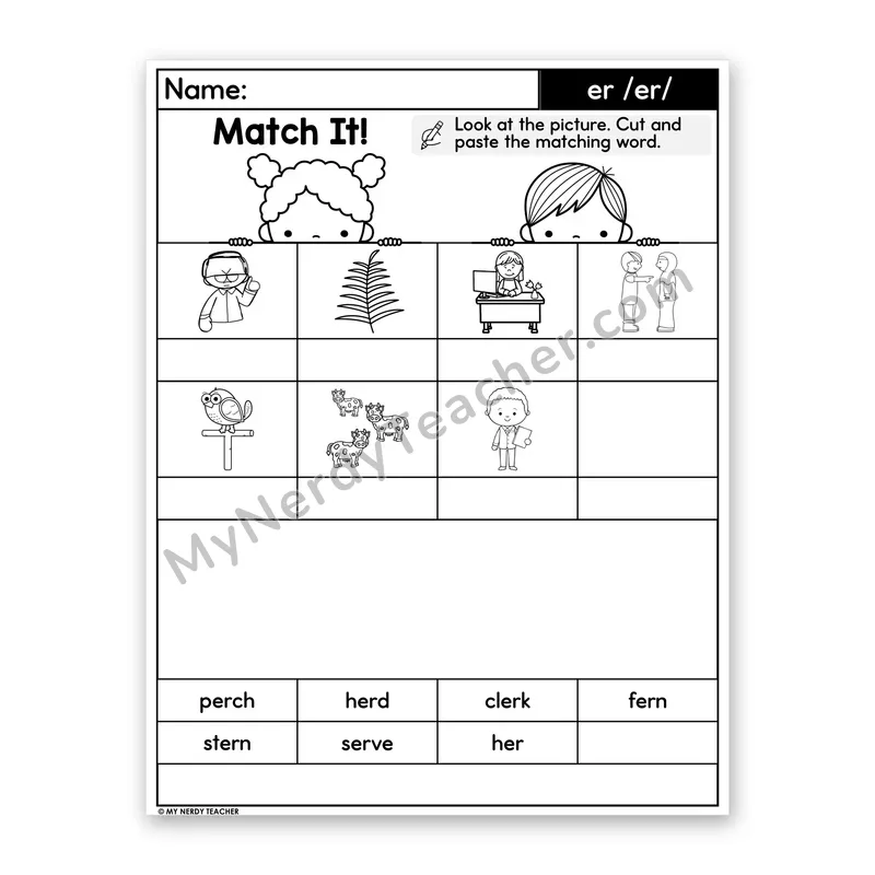 R-Controlled Vowel er (/er/) Cut and Paste Worksheet