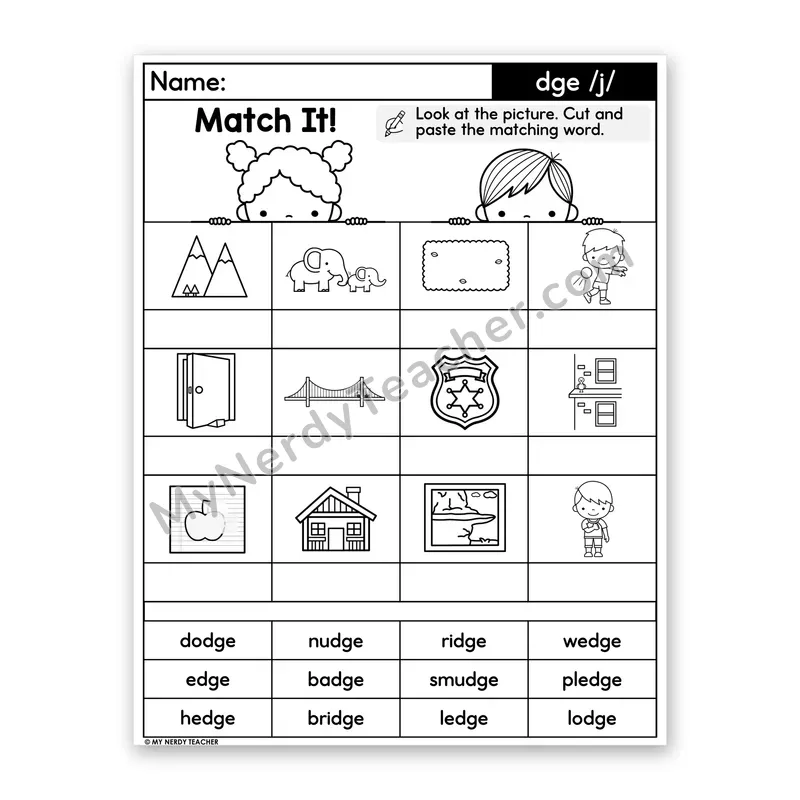 Trigraph dge (/j/) Cut and Paste Worksheet