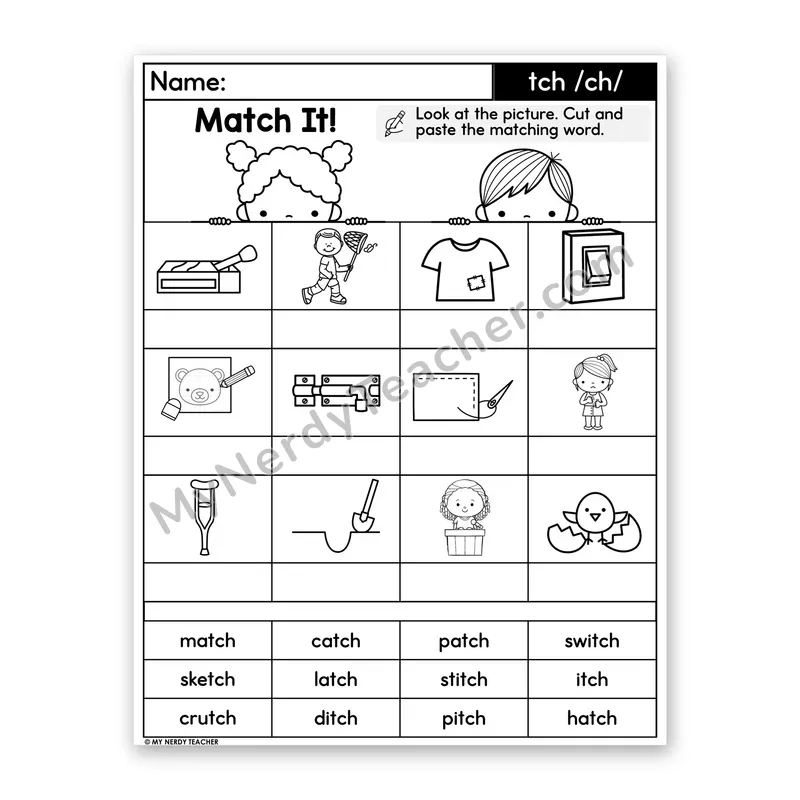 Trigraph tch (/ch/) Cut and Paste Worksheet
