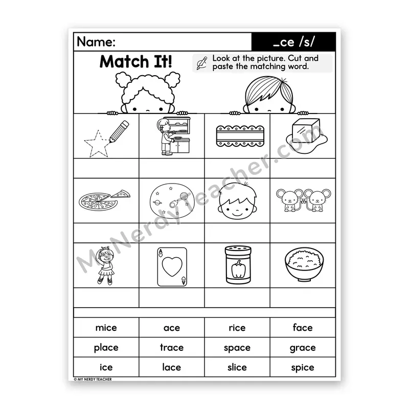 Soft C (_ce) Cut and Paste Worksheet
