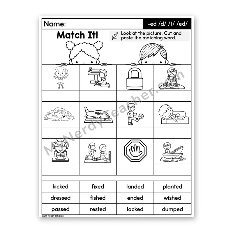 Suffix -ed Cut and Paste Worksheet