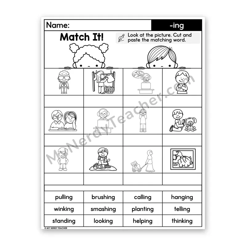 Suffix -ing Cut and Paste Worksheet