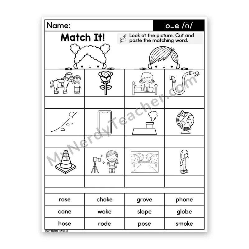 o_e (Long O, Silent E) Cut and Paste Worksheet