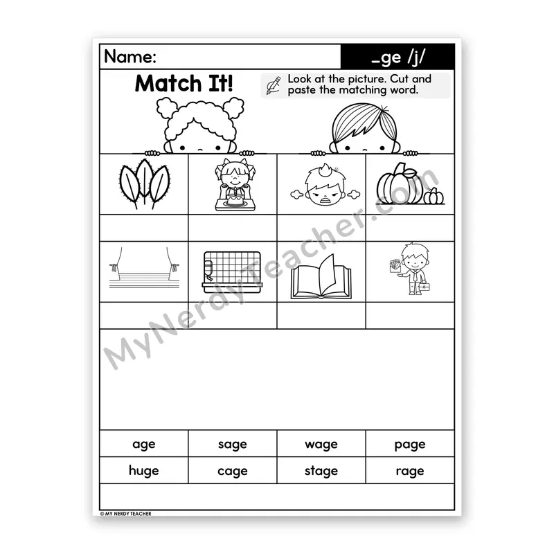Soft G (_ge) Cut and Paste Worksheet