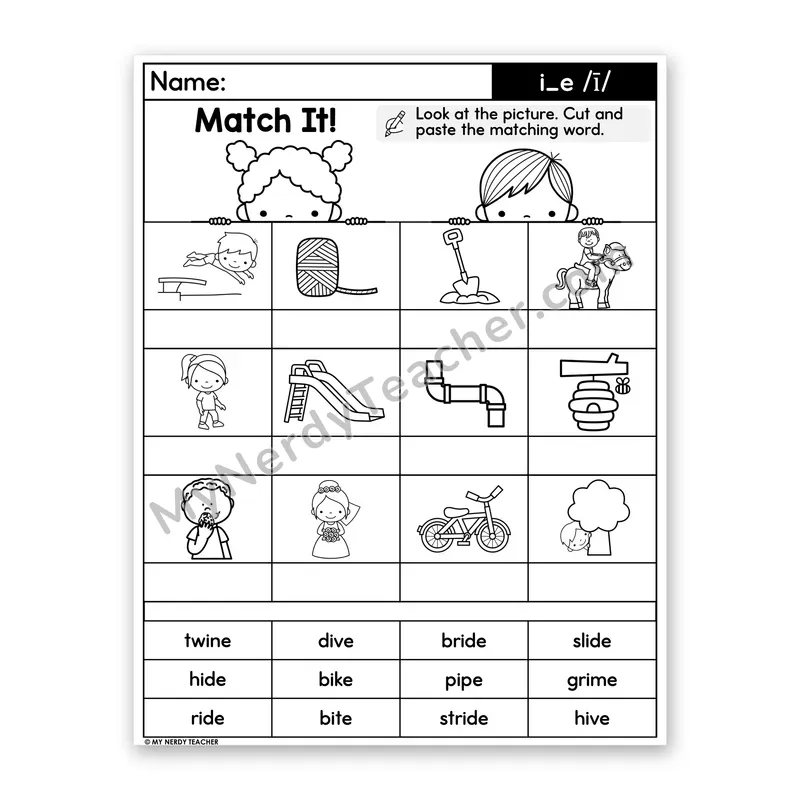 i_e (Long I, Silent E) Cut and Paste Worksheet