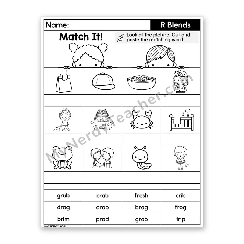 R-Blends Cut and Paste Worksheet