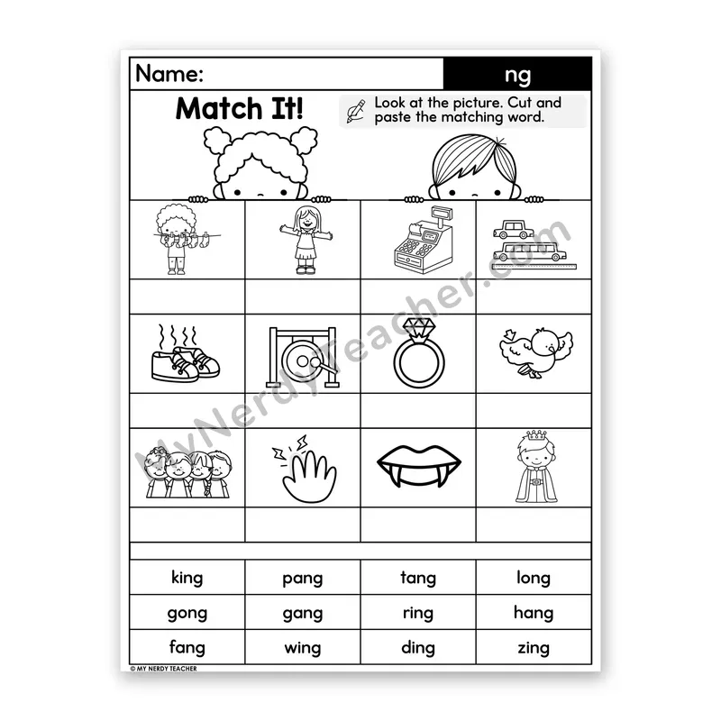 Digraph ng Cut and Paste Worksheet