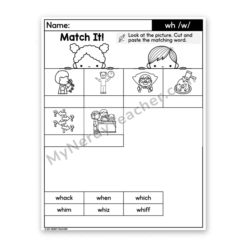 Digraph wh (/w/) Cut and Paste Worksheet