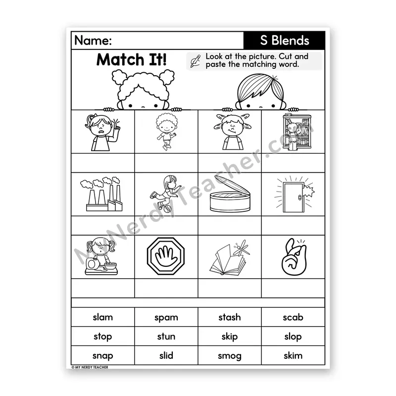 S-Blends Cut and Paste Worksheet