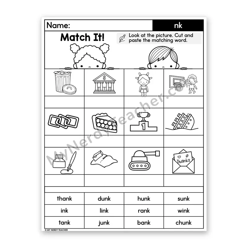 Digraph nk Cut and Paste Worksheet