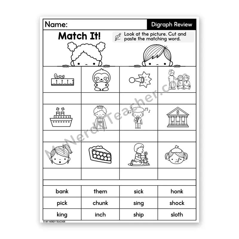 Consonant Digraphs Review Cut and Paste Worksheet
