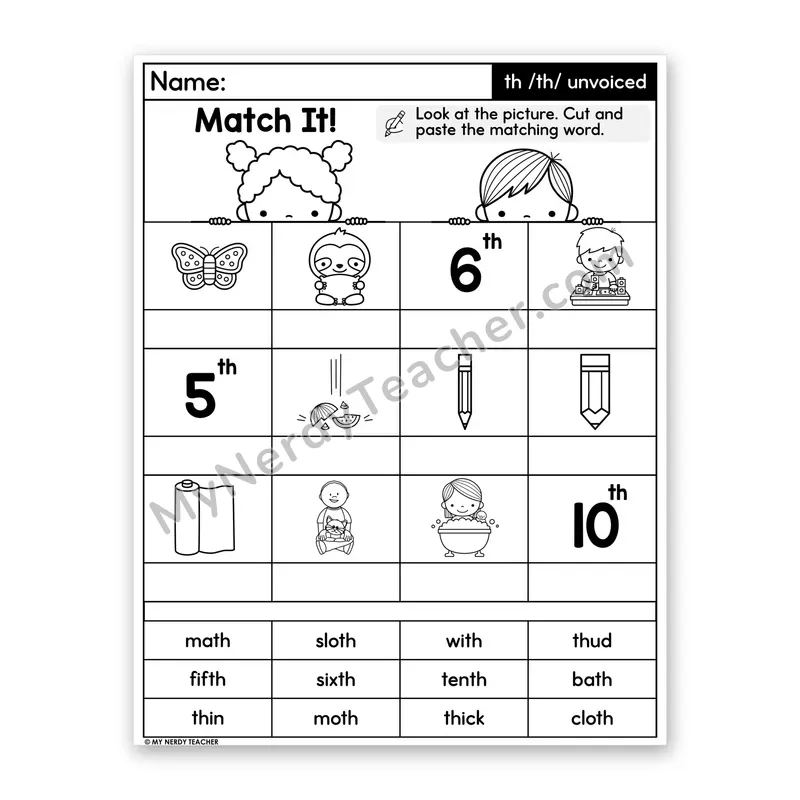 Unvoiced Digraph th Cut and Paste Worksheet