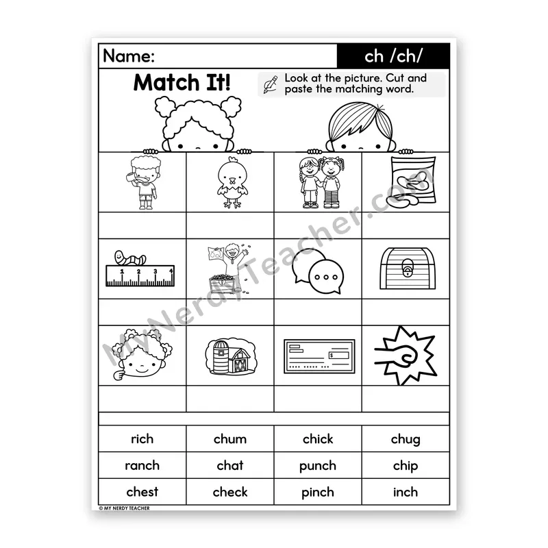 Digraph ch (/ch/) Cut and Paste Worksheet