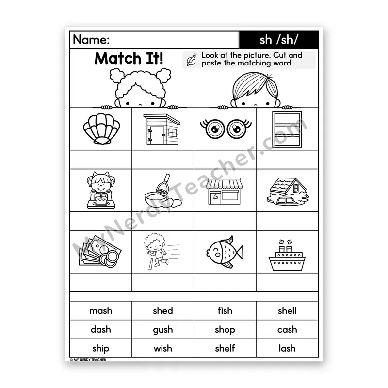 Digraph sh (/sh/) Cut and Paste Worksheet