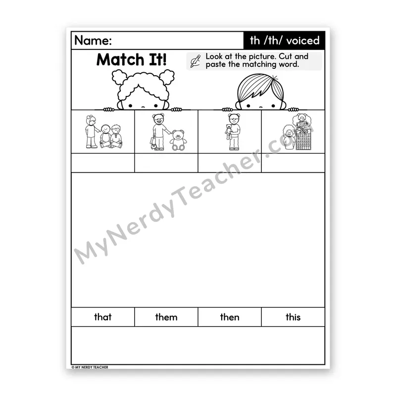 Voiced Digraph th Cut and Paste Worksheet