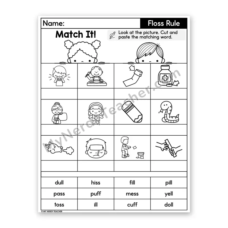 Floss Rule (ff, ll, ss, zz) Cut and Paste Worksheet