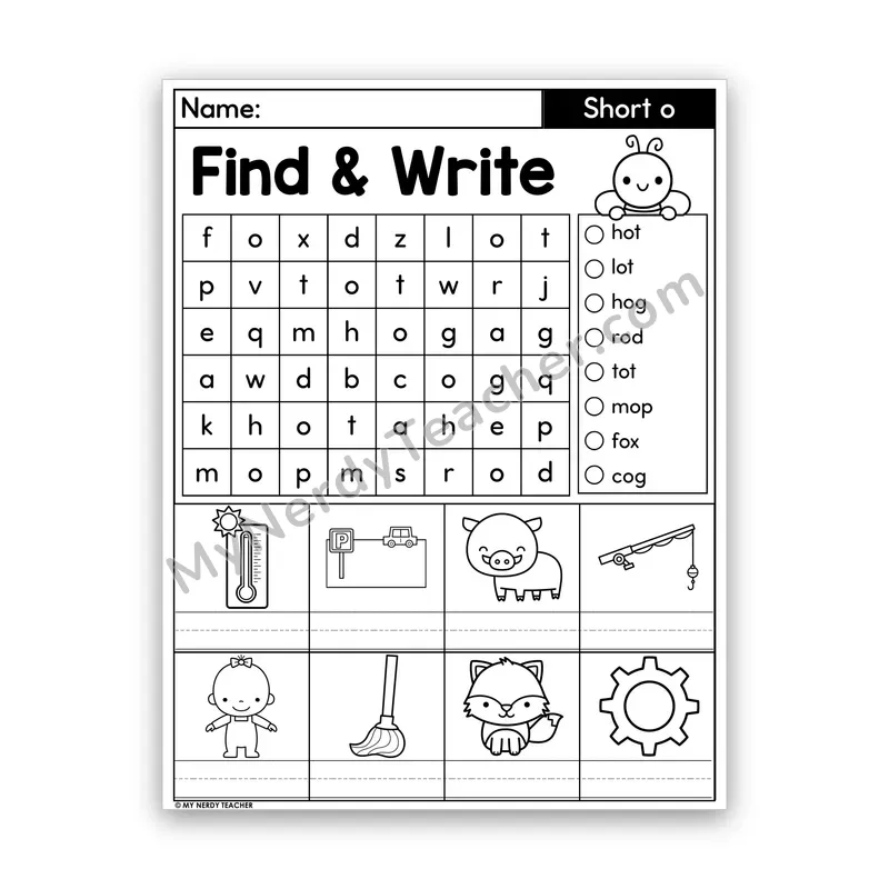 Short O Word Search — CVC Words