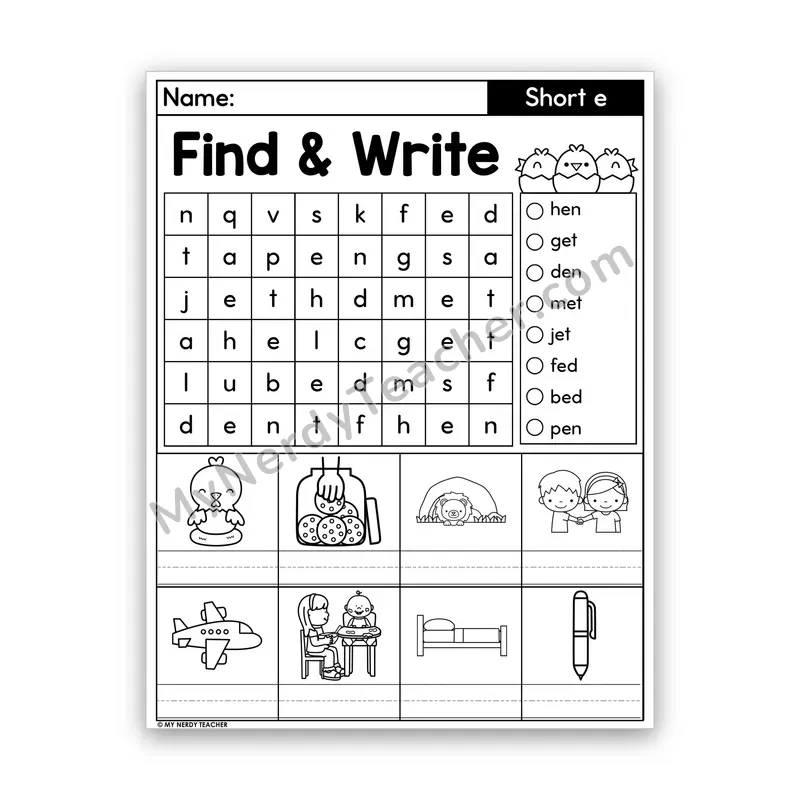 Short E Word Search — CVC Words