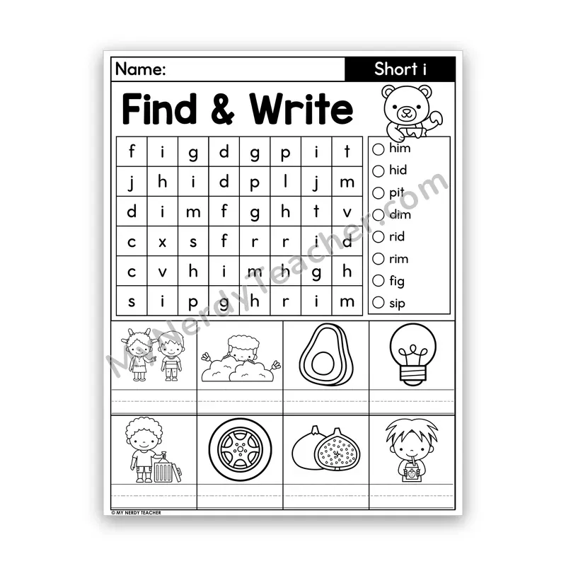 Short I Word Search — CVC Words