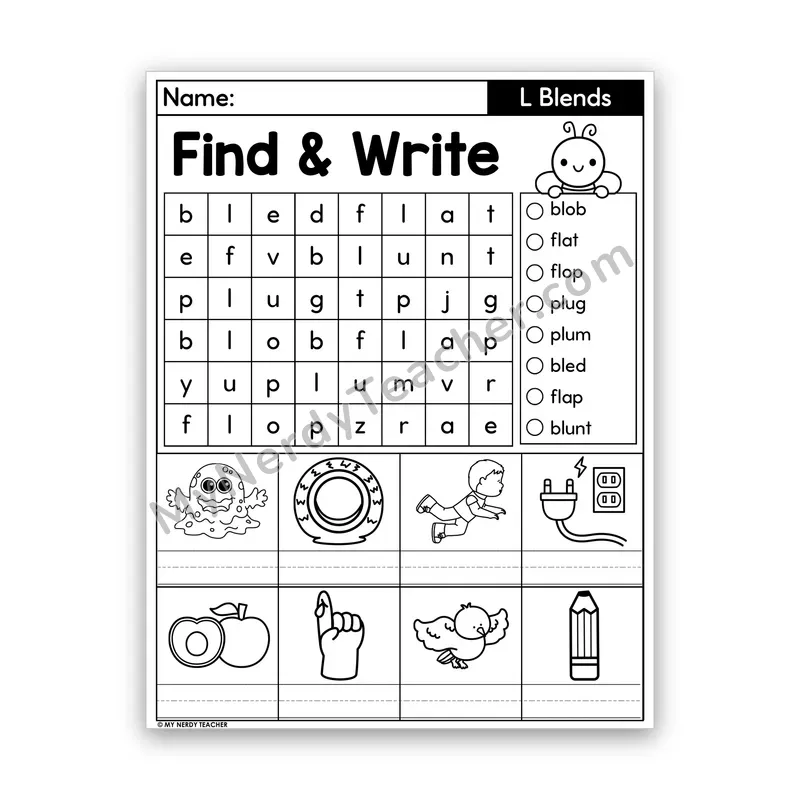 L-Blends Word Search — Consonant Blends