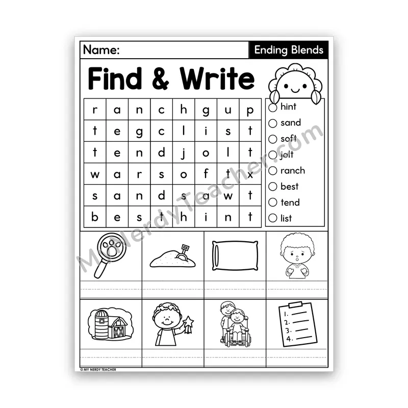 Ending Blends Word Search — Final Consonant Blends