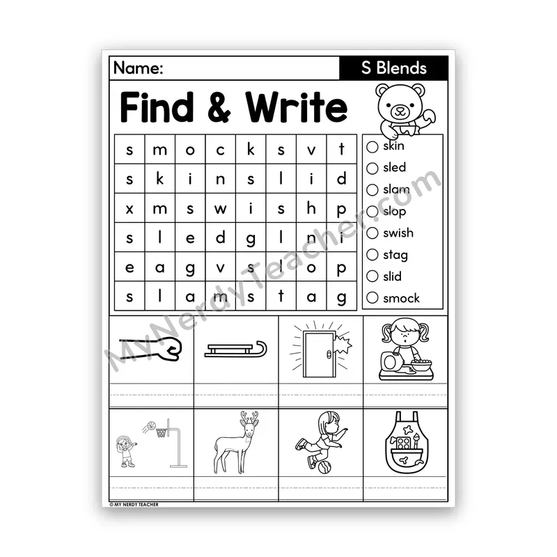 S-Blends Word Search — Consonant Blends