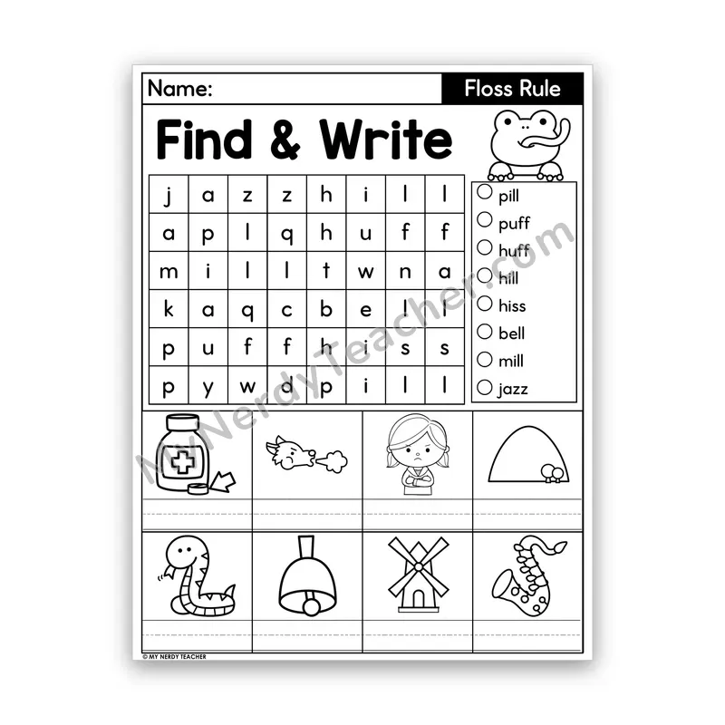 Floss Rule Word Search — ff, ll, ss, zz
