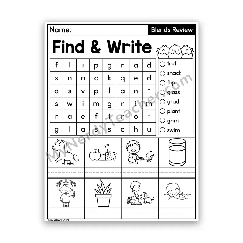 Consonant Blends Review Word Search — Mixed Blends
