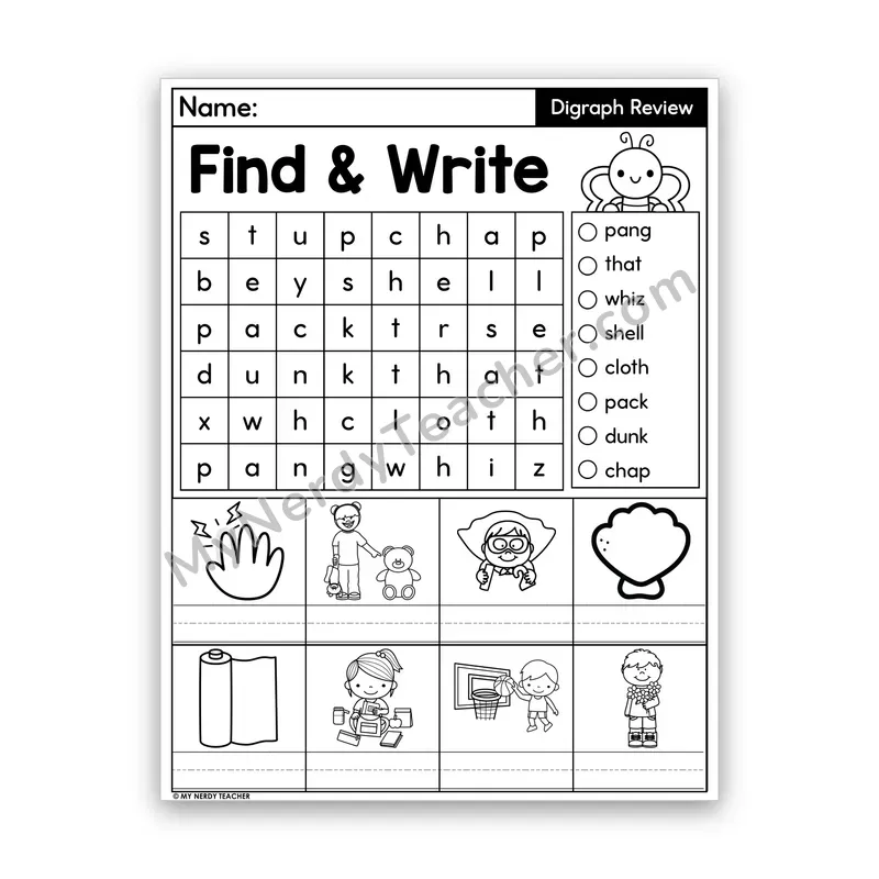 Digraph Review Word Search — sh, ch, th, wh