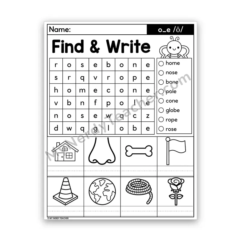 Long O Silent E Word Search — o_e (Magic E)