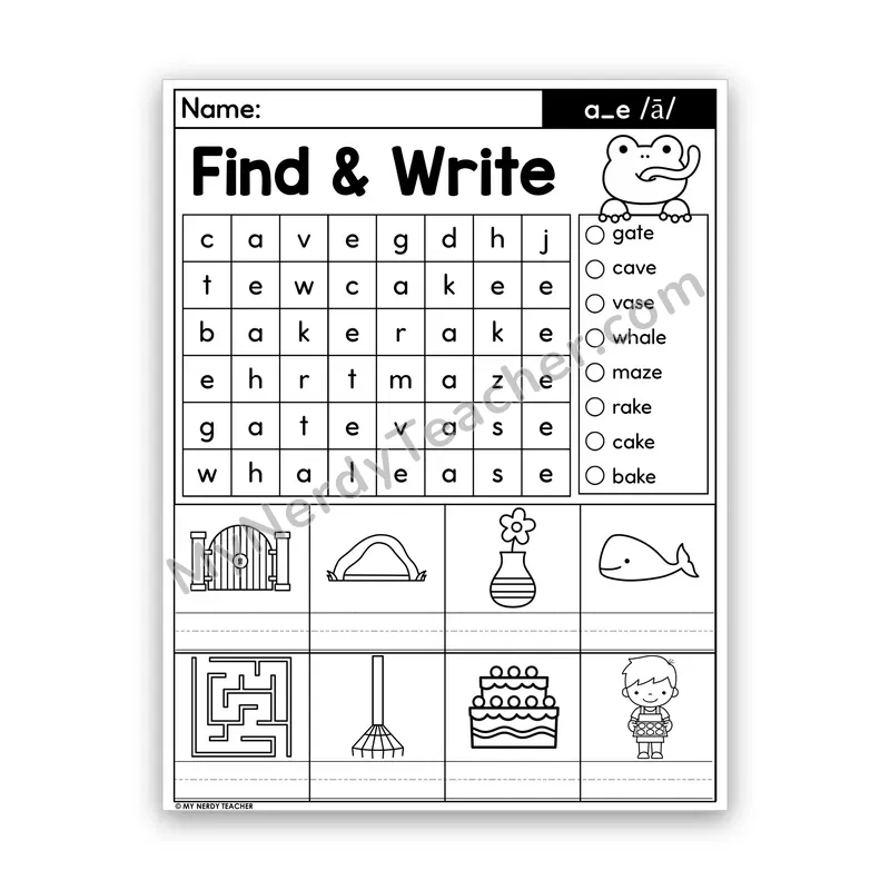 Long A Silent E Word Search — a_e (Magic E)