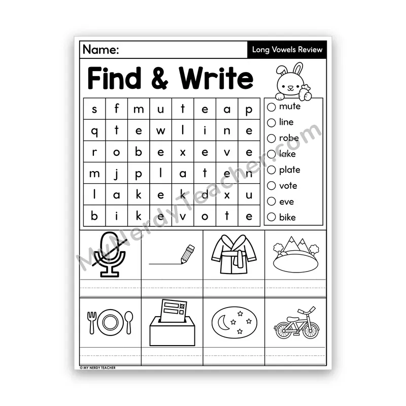 Long Vowels Review Word Search — Silent E (VCe)