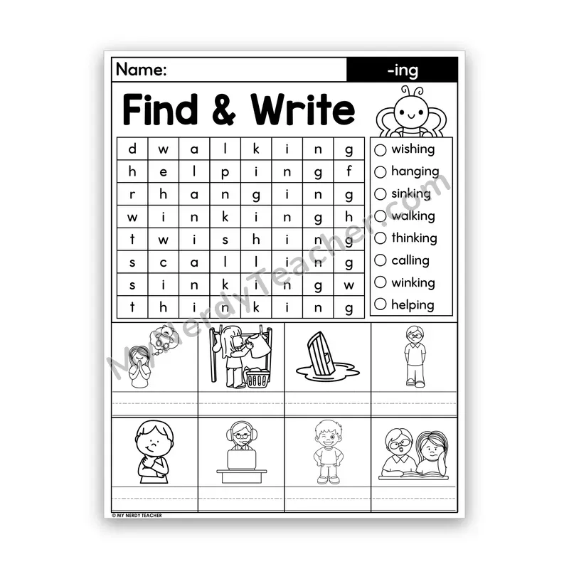 Suffix -ing Word Search — Inflectional Ending