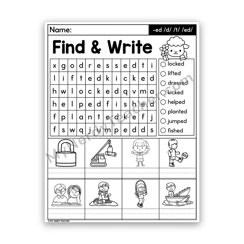 Suffix -ed Word Search — /d/, /t/, /ed/ Past Tense