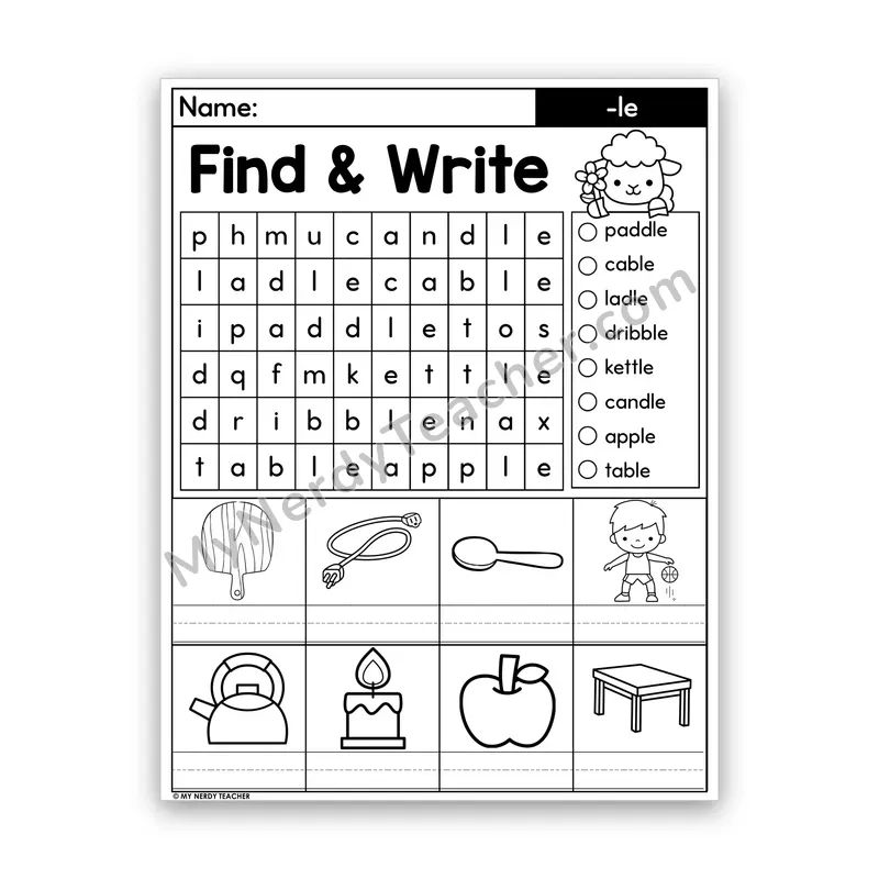 Consonant -le Word Search — Final Stable Syllable