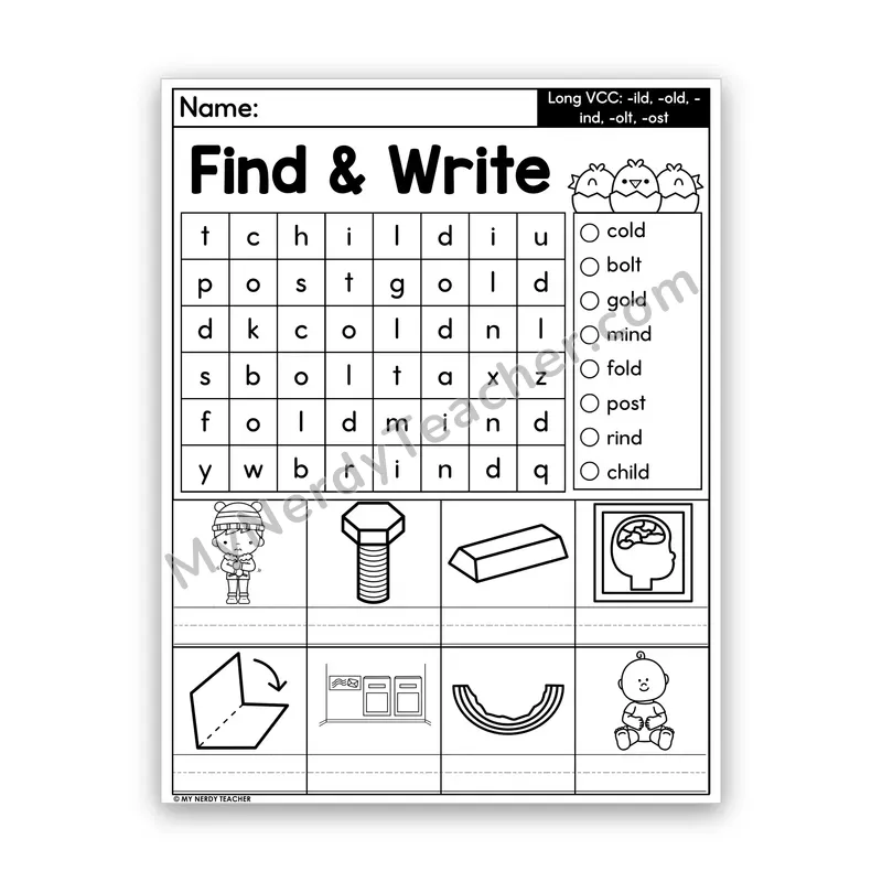 Long VCC Word Search — -ild, -old, -ind, -olt, -ost