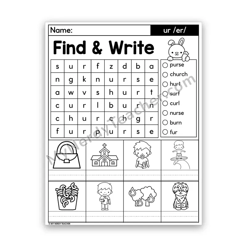 R-Controlled UR Word Search — /er/ Bossy R