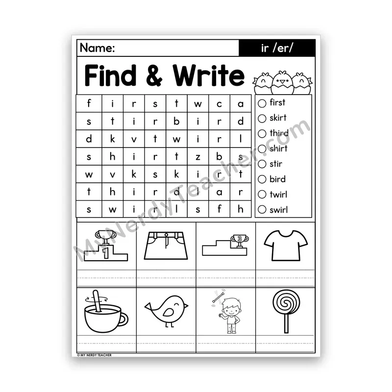 R-Controlled IR Word Search — /er/ Bossy R