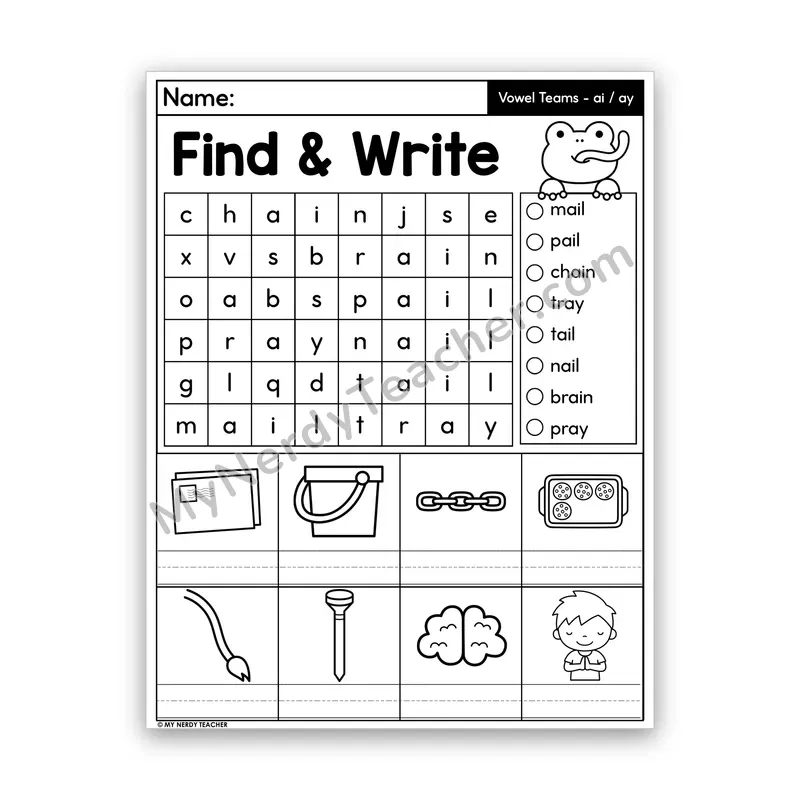 Vowel Teams AI & AY Word Search — Long A