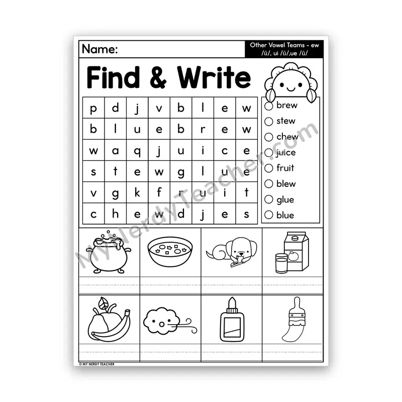 Vowel Teams EW, UI & UE Word Search — Long U